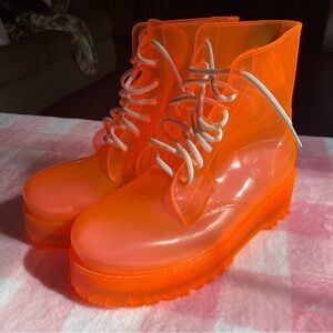 Orange transparent jelly forever 21 lace up combat boots